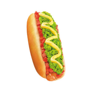 Hot Dog With Lettuce, Ketchup And Musturd.